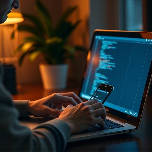 A person working on their computer building a mobile app